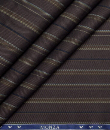 Monza  Luxury Cotton Striped Shirting Fabric (Dark Brown)