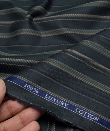 Monza  Luxury Cotton Striped Shirting Fabric (Dark Green)