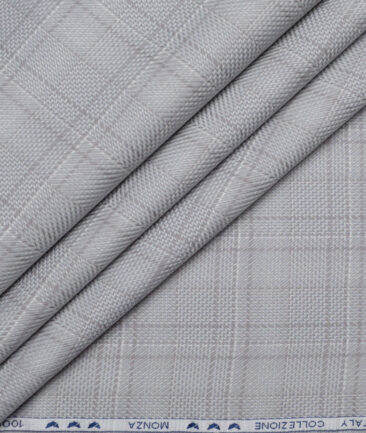 Monza  Luxury Cotton Checks Shirting Fabric (Grey)