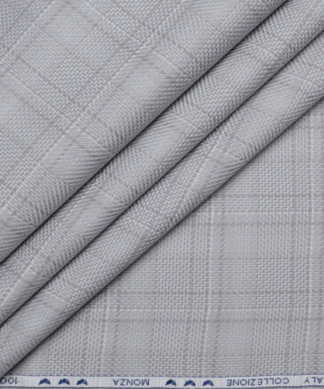 Monza  Luxury Cotton Checks Shirting Fabric (Grey)