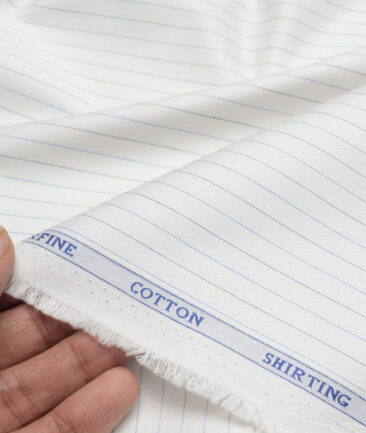 Siyaram's  Superfine Cotton Striped Shirting Fabric (White & Blue)