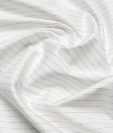 Siyaram's  Superfine Cotton Striped Shirting Fabric (White & Blue)