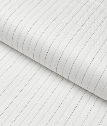 Siyaram's  Superfine Cotton Striped Shirting Fabric (White & Blue)