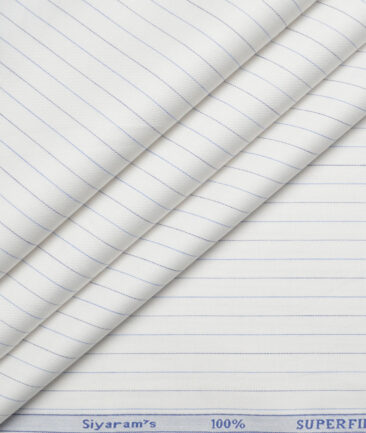 Siyaram's  Superfine Cotton Striped Shirting Fabric (White & Blue)