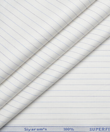 Siyaram's  Superfine Cotton Striped Shirting Fabric (White & Blue)