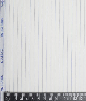 Siyaram's  Superfine Cotton Striped Shirting Fabric (White & Blue)