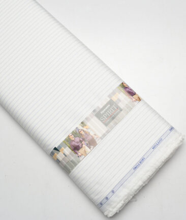 Siyaram's  Superfine Cotton Striped Shirting Fabric (White & Blue)