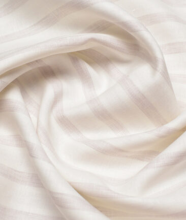 Vercelli Italy 80 LEA French Linen Striped Shirting Fabric (Cream & Turkish Rose)