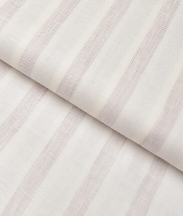 Vercelli Italy 80 LEA French Linen Striped Shirting Fabric (Cream & Turkish Rose)