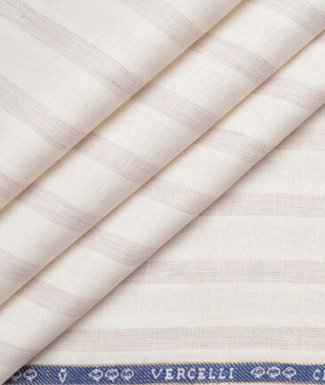 Vercelli Italy 80 LEA French Linen Striped Shirting Fabric (Cream & Turkish Rose)