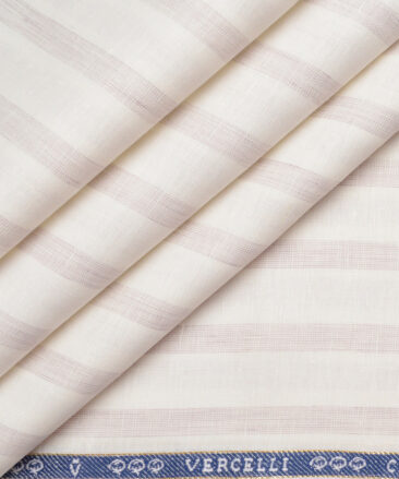 Vercelli Italy 80 LEA French Linen Striped Shirting Fabric (Cream & Turkish Rose)