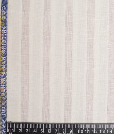 Vercelli Italy 80 LEA French Linen Striped Shirting Fabric (Cream & Turkish Rose)