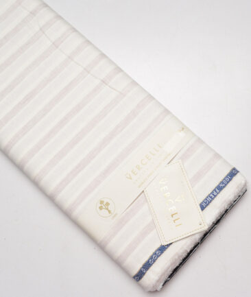 Vercelli Italy 80 LEA French Linen Striped Shirting Fabric (Cream & Turkish Rose)