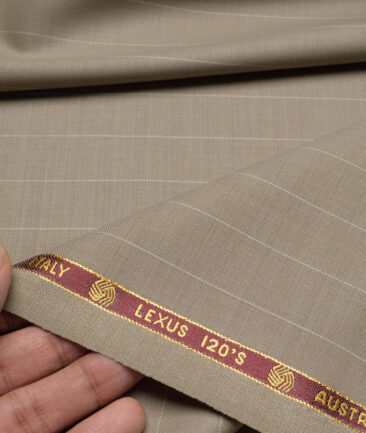 Vercelli Italy Super 120's Striped 50% Merino Wool Suiting Fabric (Light Brown)
