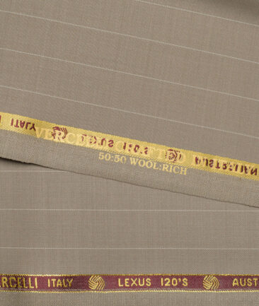 Vercelli Italy Super 120's Striped 50% Merino Wool Suiting Fabric (Light Brown)