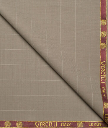Vercelli Italy Super 120's Striped 50% Merino Wool Suiting Fabric (Light Brown)