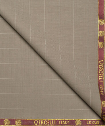 Vercelli Italy Super 120's Striped 50% Merino Wool Suiting Fabric (Light Brown)
