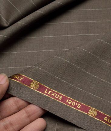 Vercelli Italy Super 120's Striped 50% Merino Wool Suiting Fabric (Brown)