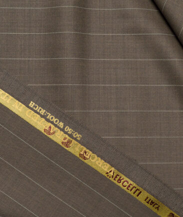 Vercelli Italy Super 120's Striped 50% Merino Wool Suiting Fabric (Brown)