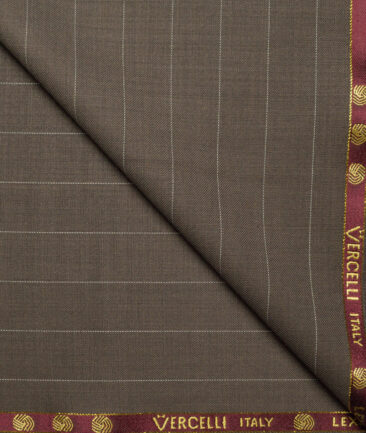 Vercelli Italy Super 120's Striped 50% Merino Wool Suiting Fabric (Brown)