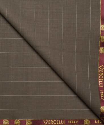 Vercelli Italy Super 120's Striped 50% Merino Wool Suiting Fabric (Brown)
