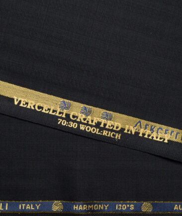 Vercelli Italy Super 130's Striped 70% Merino Wool Suiting Fabric (Black)
