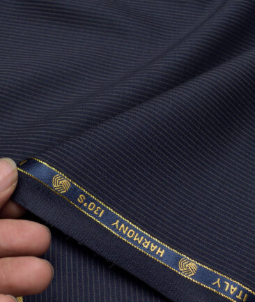 Vercelli Italy Super 130's Striped 70% Merino Wool Suiting Fabric (Dark Blue)