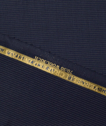 Vercelli Italy Super 130's Striped 70% Merino Wool Suiting Fabric (Dark Blue)