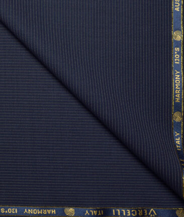 Vercelli Italy Super 130's Striped 70% Merino Wool Suiting Fabric (Dark Blue)