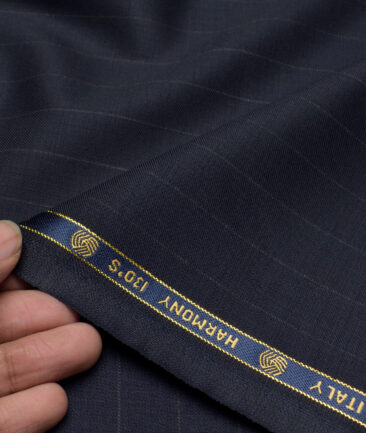 Vercelli Italy Super 130's Striped 70% Merino Wool Suiting Fabric (Dark Blue)