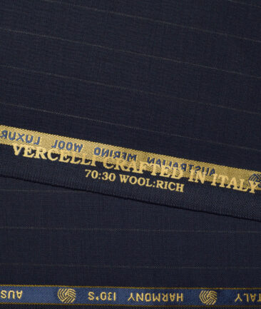 Vercelli Italy Super 130's Striped 70% Merino Wool Suiting Fabric (Dark Blue)