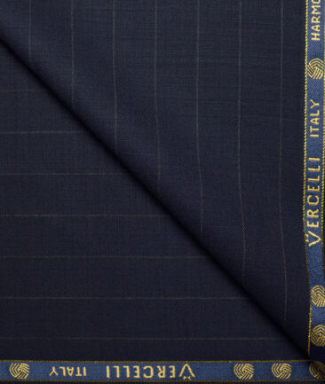 Vercelli Italy Super 130's Striped 70% Merino Wool Suiting Fabric (Dark Blue)