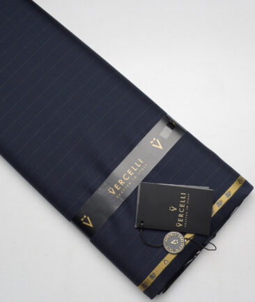 Vercelli Italy Super 130's Striped 70% Merino Wool Suiting Fabric (Dark Blue)