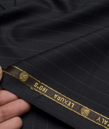 Vercelli Italy Super 160's Striped 50% Merino Wool Suiting Fabric (Black)