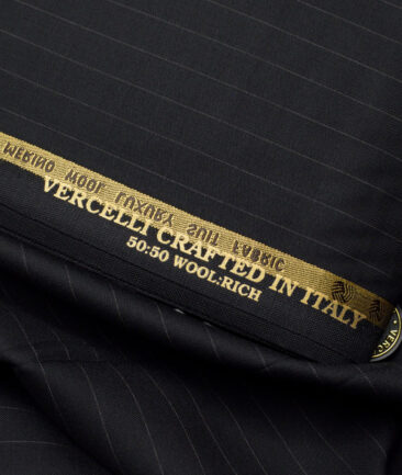 Vercelli Italy Super 160's Striped 50% Merino Wool Suiting Fabric (Black)