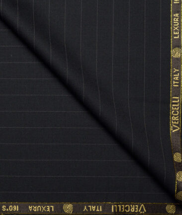 Vercelli Italy Super 160's Striped 50% Merino Wool Suiting Fabric (Black)