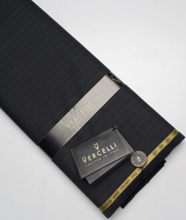 Vercelli Italy Super 160's Striped 50% Merino Wool Suiting Fabric (Black)