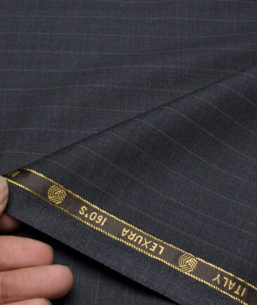Vercelli Italy Super 150's Striped 50% Merino Wool Suiting Fabric (Dark Grey)