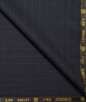 Vercelli Italy Super 150's Striped 50% Merino Wool Suiting Fabric (Dark Grey)