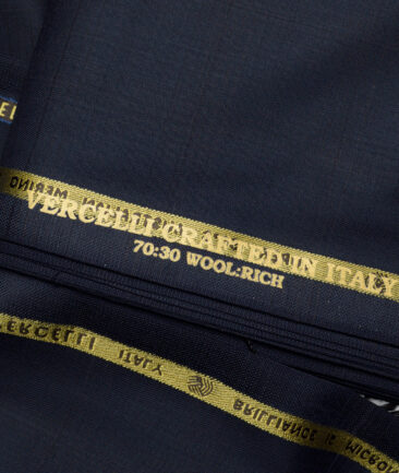 Vercelli Italy Super 150's Checks 70% Merino Wool Suiting Fabric (Dark Blue)