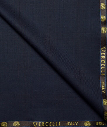 Vercelli Italy Super 150's Checks 70% Merino Wool Suiting Fabric (Dark Blue)