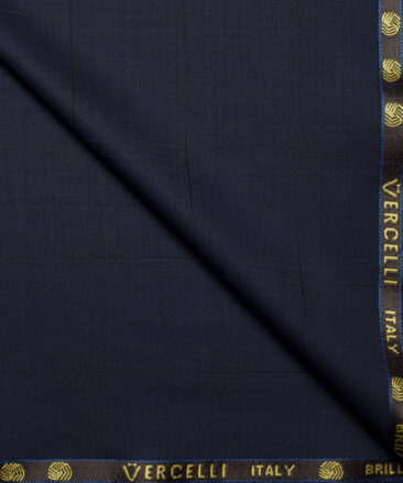 Vercelli Italy Super 150's Checks 70% Merino Wool Suiting Fabric (Dark Blue)