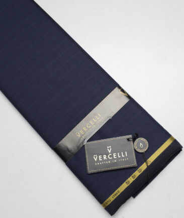 Vercelli Italy Super 150's Striped 70% Merino Wool Suiting Fabric (Dark Blue)