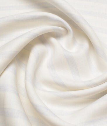 Vercelli Italy 80 LEA French Linen Striped Shirting Fabric (Cream & Blue)