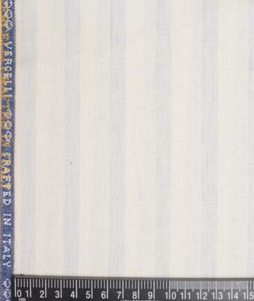 Vercelli Italy 80 LEA French Linen Striped Shirting Fabric (Cream & Blue)