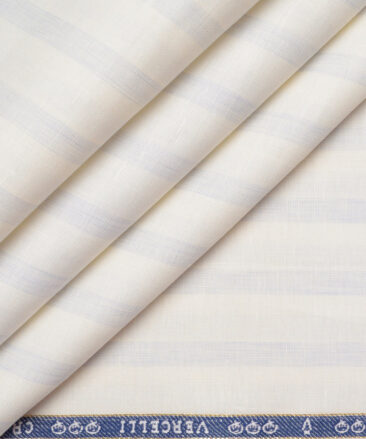 Vercelli Italy 80 LEA French Linen Striped Shirting Fabric (Cream & Blue)