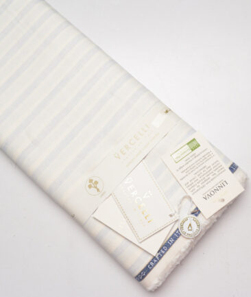 Vercelli Italy 80 LEA French Linen Striped Shirting Fabric (Cream & Blue)