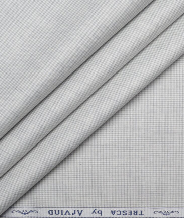 Tresca by Arvind  Superfine Cotton Checks Shirting Fabric (White & Grey)