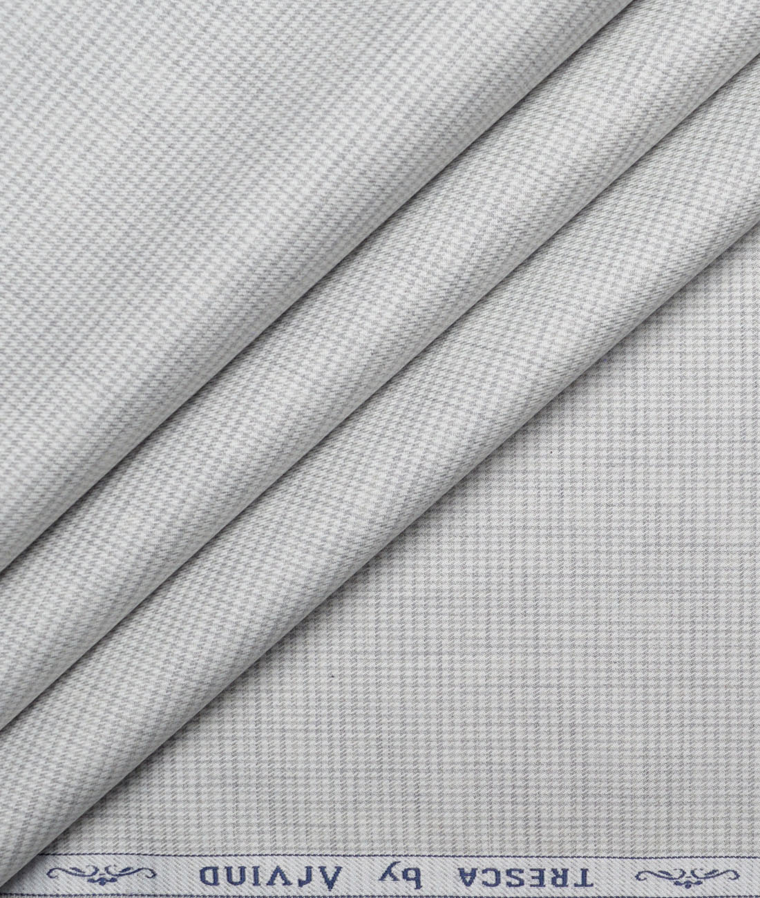 Tresca by Arvind Superfine Cotton Checks Shirting Fabric (White & Grey) - Image 1