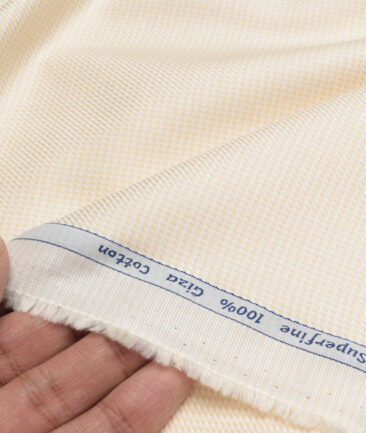 Tresca by Arvind  Giza Cotton Structured Shirting Fabric (White & Beige) - Image 3